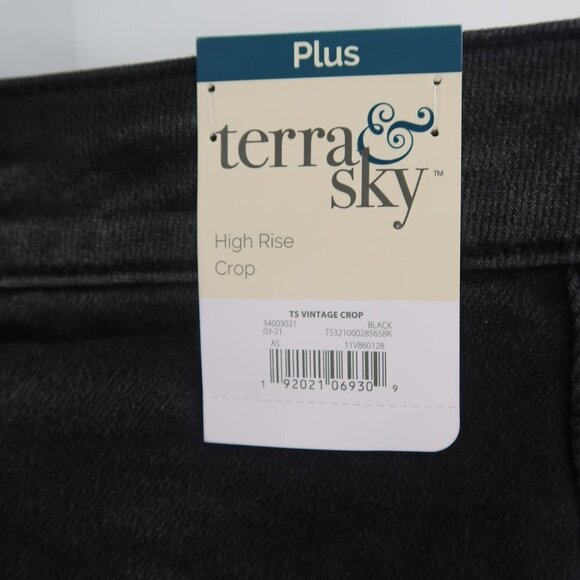 Terra & Sky Women's Plus High Rise Crop Washed out Black/Gray Jeans Size 26W NWT - Picture 2 of 11